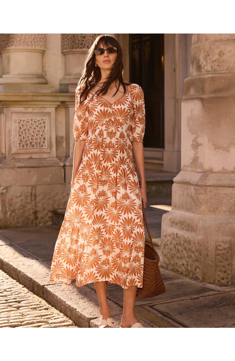 MINT VELVET Floral V-neck Printed Midi Dress., Alternate, color, Orange