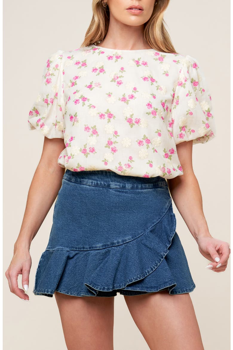 Textured Floral Print Top, Alternate, color, CREAM