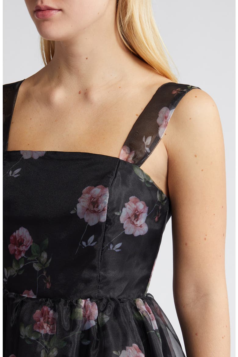 Floral Midi Dress, Alternate, color, BLACK/ PINK/ GREEN