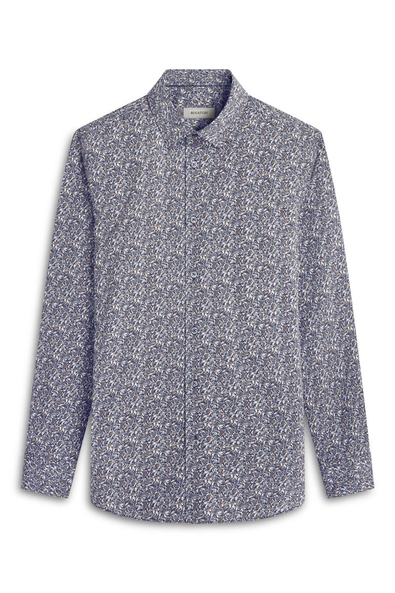 Julian Shaped Fit Leaf Print Button-Up Shirt, Alternate, color, KHAKI