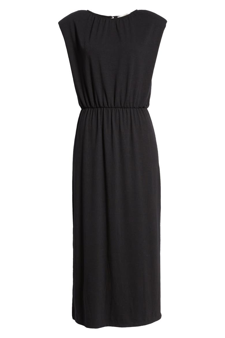 Padded Shoulder Midi Dress, Alternate, color, BLACK