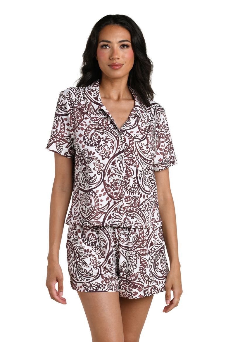 Painted Paisley Short Sleeve Pajamas, Alternate, color, ESPRESSO