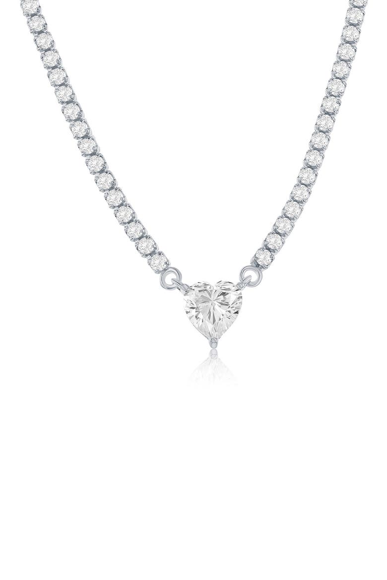 Heart Cubic Zirconia Tennis Necklace, Main, color, SILVER