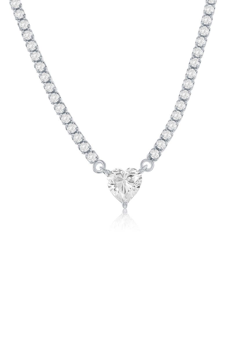 SIMONA Heart Cubic Zirconia Tennis Necklace, Main, color, Silver