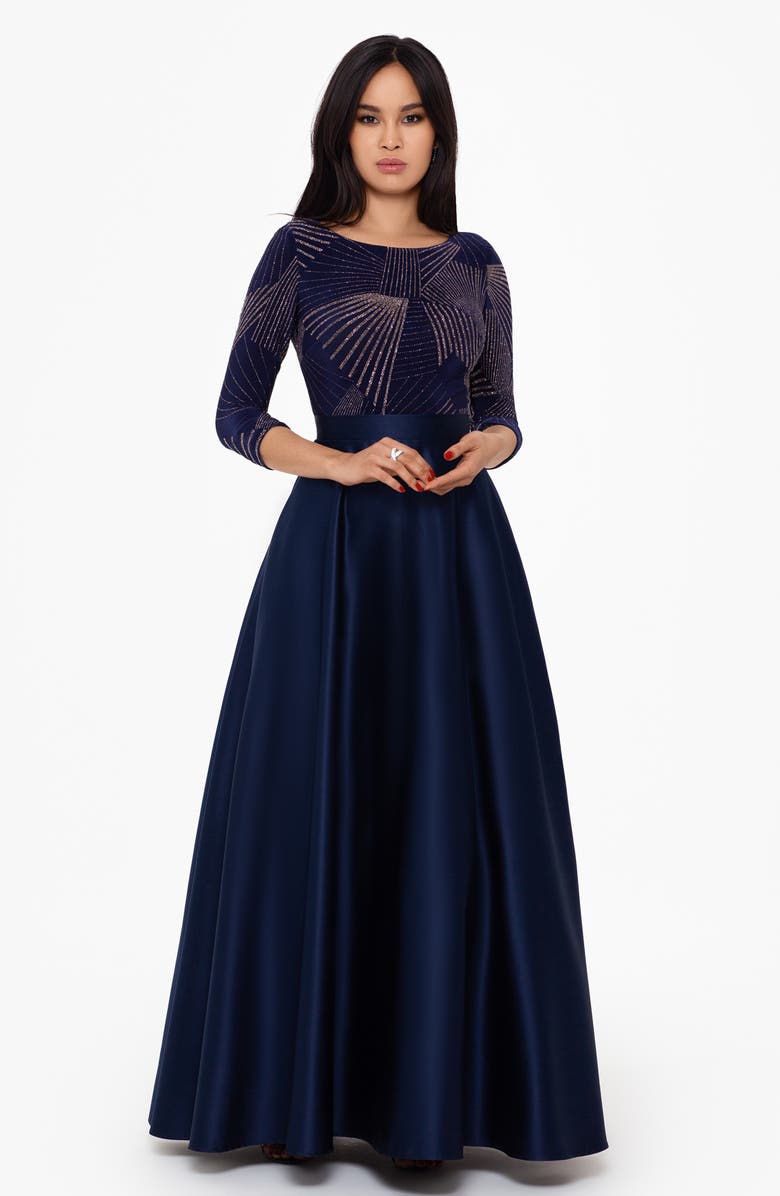 Betsy & Adam Glitter Bodice Satin Ballgown, Alternate, color, 