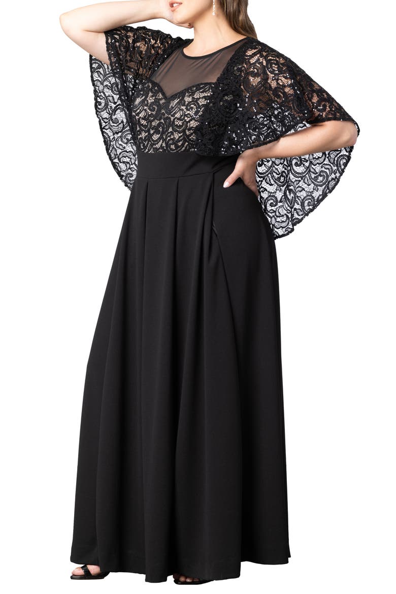Sequin Lace Cape Jumpsuit, Alternate, color, BLACK/ NUDE