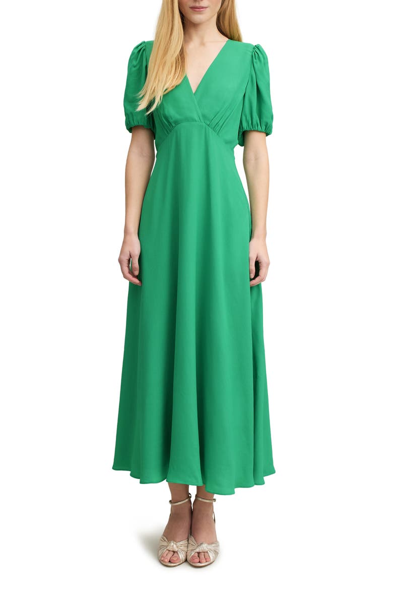 Hermia V-Neck Midi A-Line Dress, Main, color, GREEN