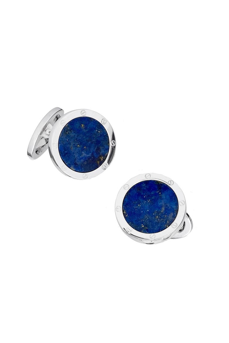 Rivet Etch Sterling Cufflinks, Main, color, BLUE