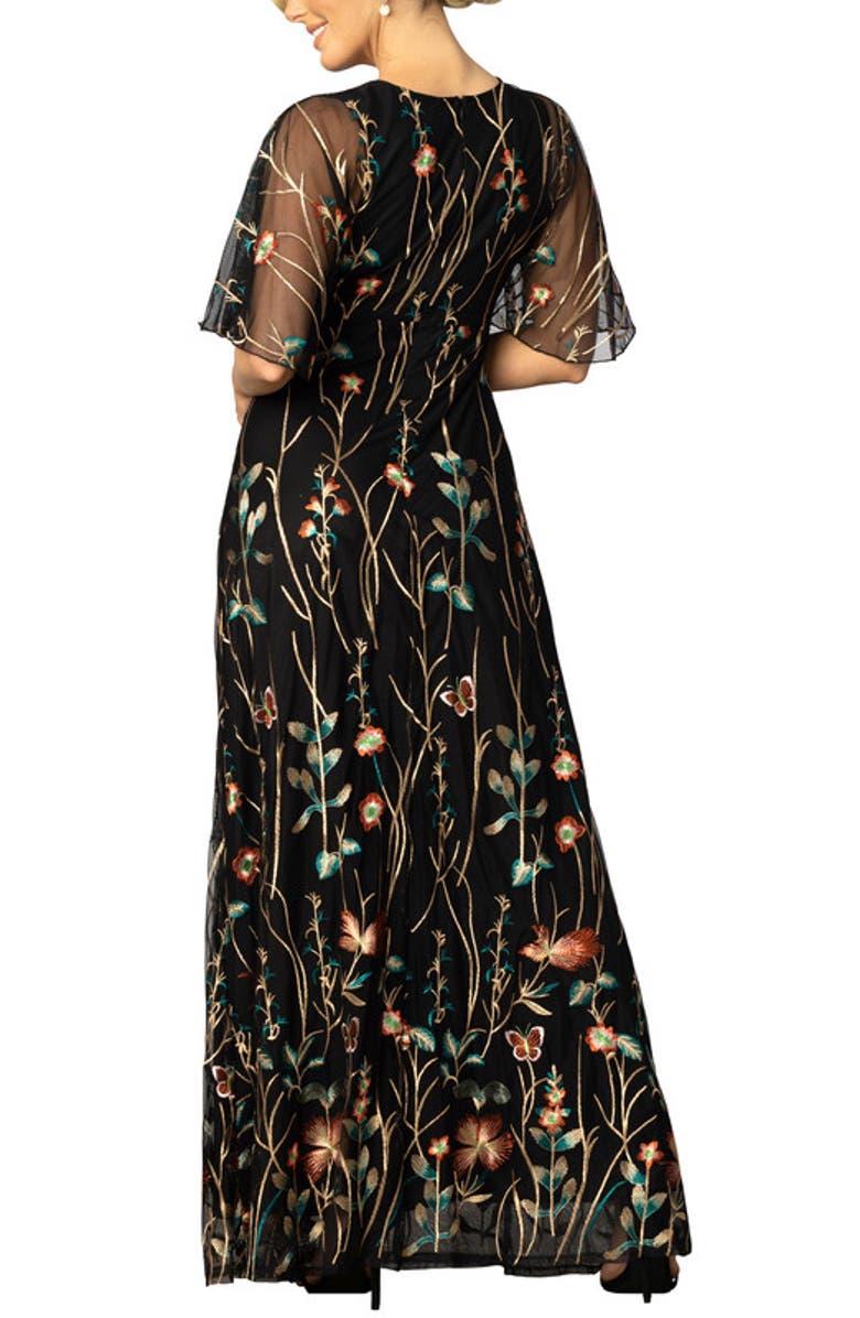 Kiyonna Embroidered Elegance Evening Gown with Sleeves, Alternate, color, Onyx