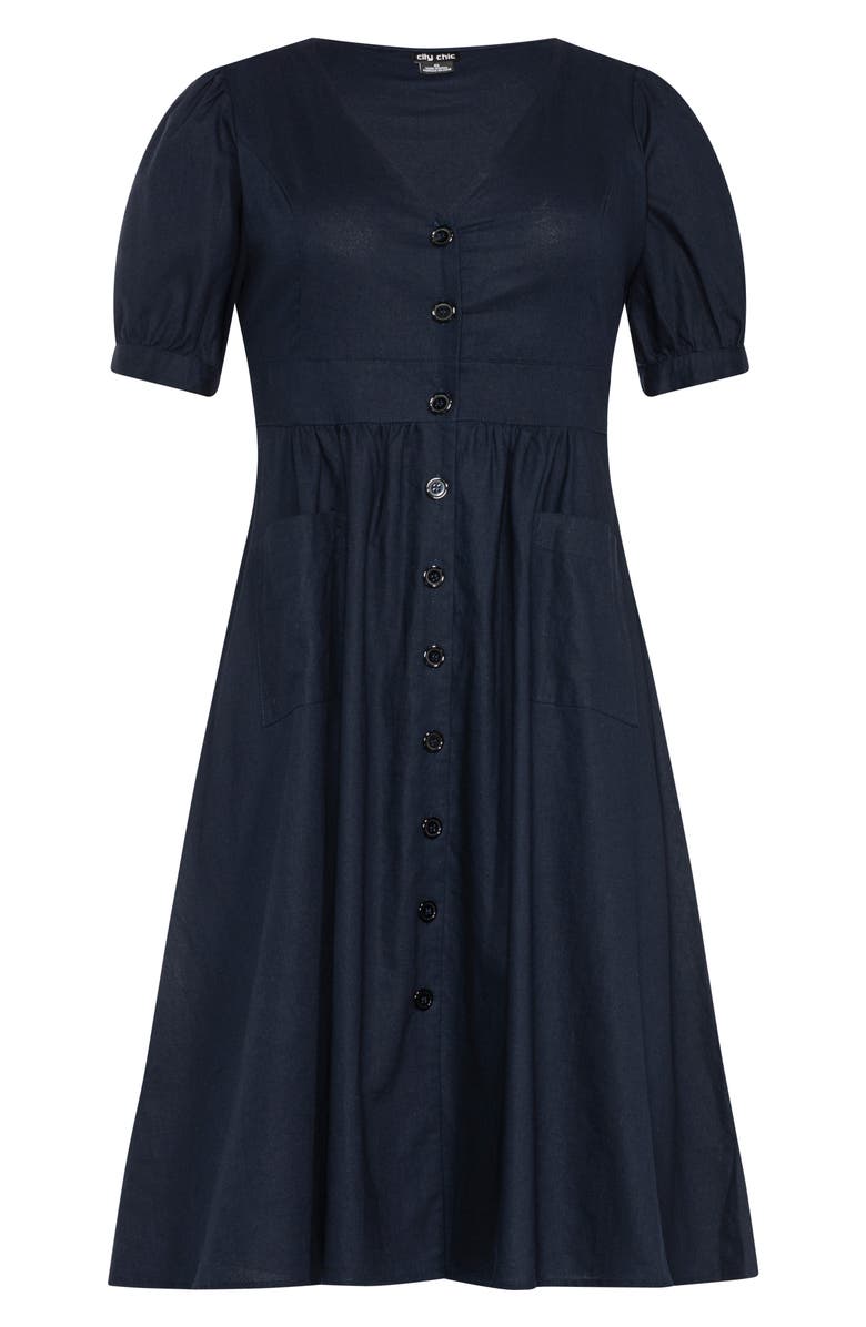 City Chic Luca Button-Up Linen & Cotton Dress, Alternate, color,