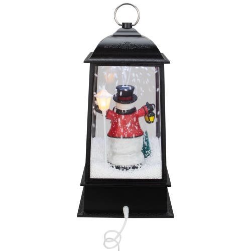 Northlight Lighted Snowman Christmas Lantern With Falling Snow In Black