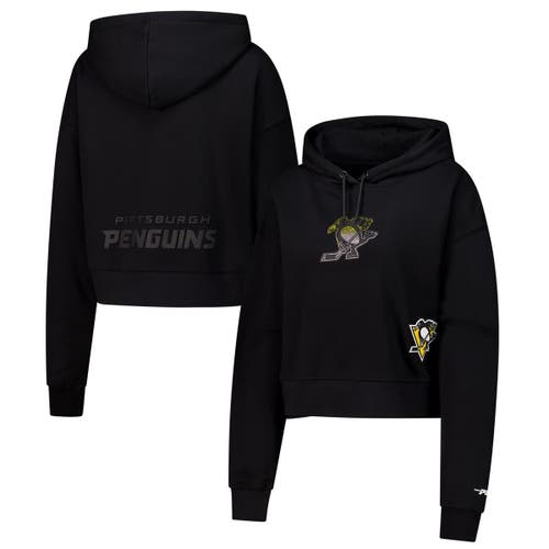 Pro Standard Women's Black Pittsburgh Penguins Jewels Cropped Pullover Hoodie In Black