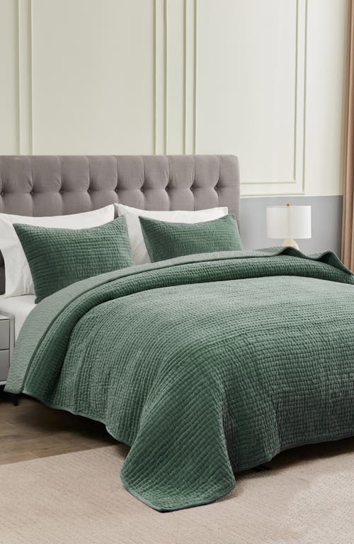 Melange Home Tamara Velour Quilt 3-piece Set In Forest Green