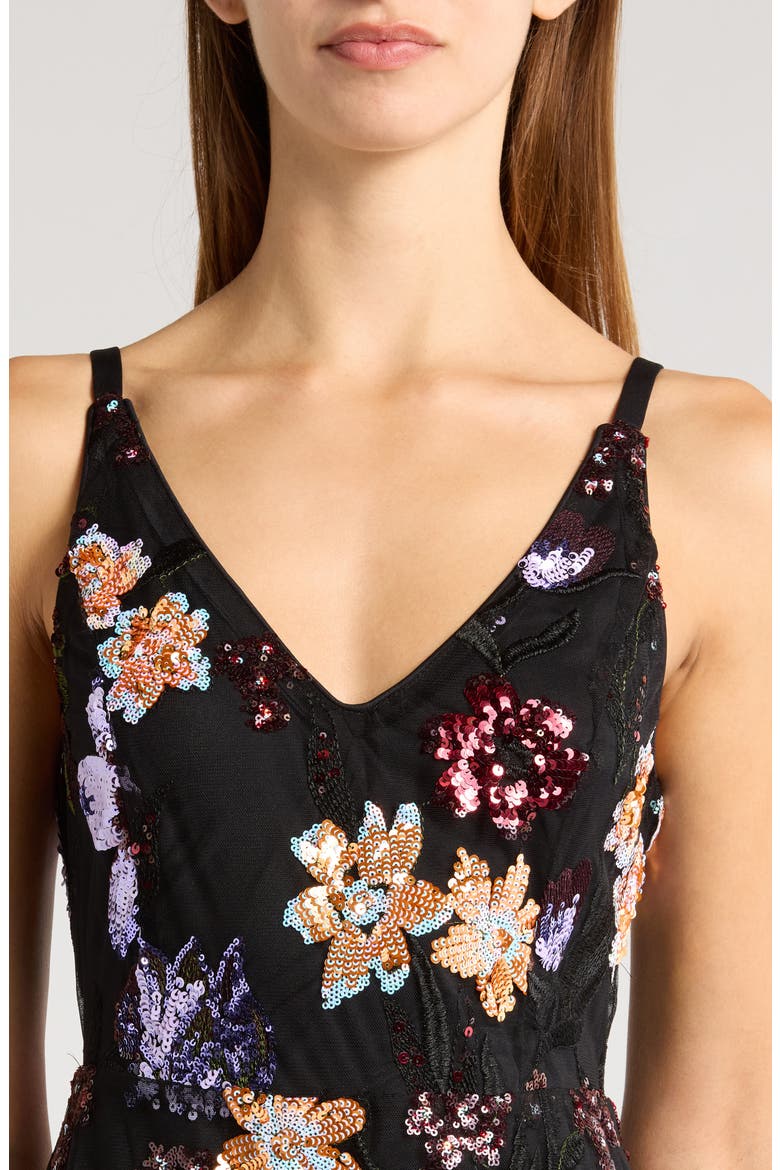 Ali Floral Sequin Midi Dress, Alternate, color, BLACK/ MULTI