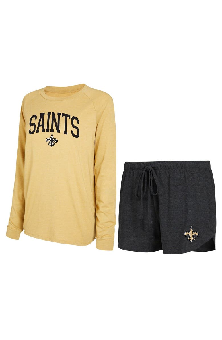 CONCEPTS SPORT Women's Concepts Sport Black/Gold New Orleans Saints Raglan Long Sleeve T-Shirt & Shorts Lounge Set, Main, color, Black