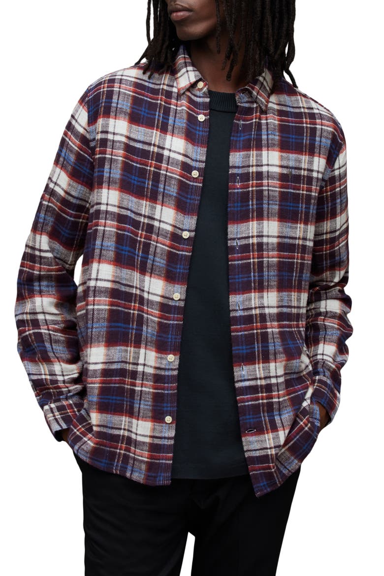 Lakeshort Plaid Flannel Button-Up Shirt, Alternate, color, SAGE PURPLE