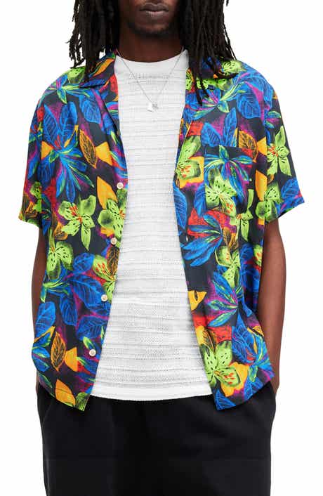 AllSaints Goldfarb Floral Convertible Collar Camp Shirt