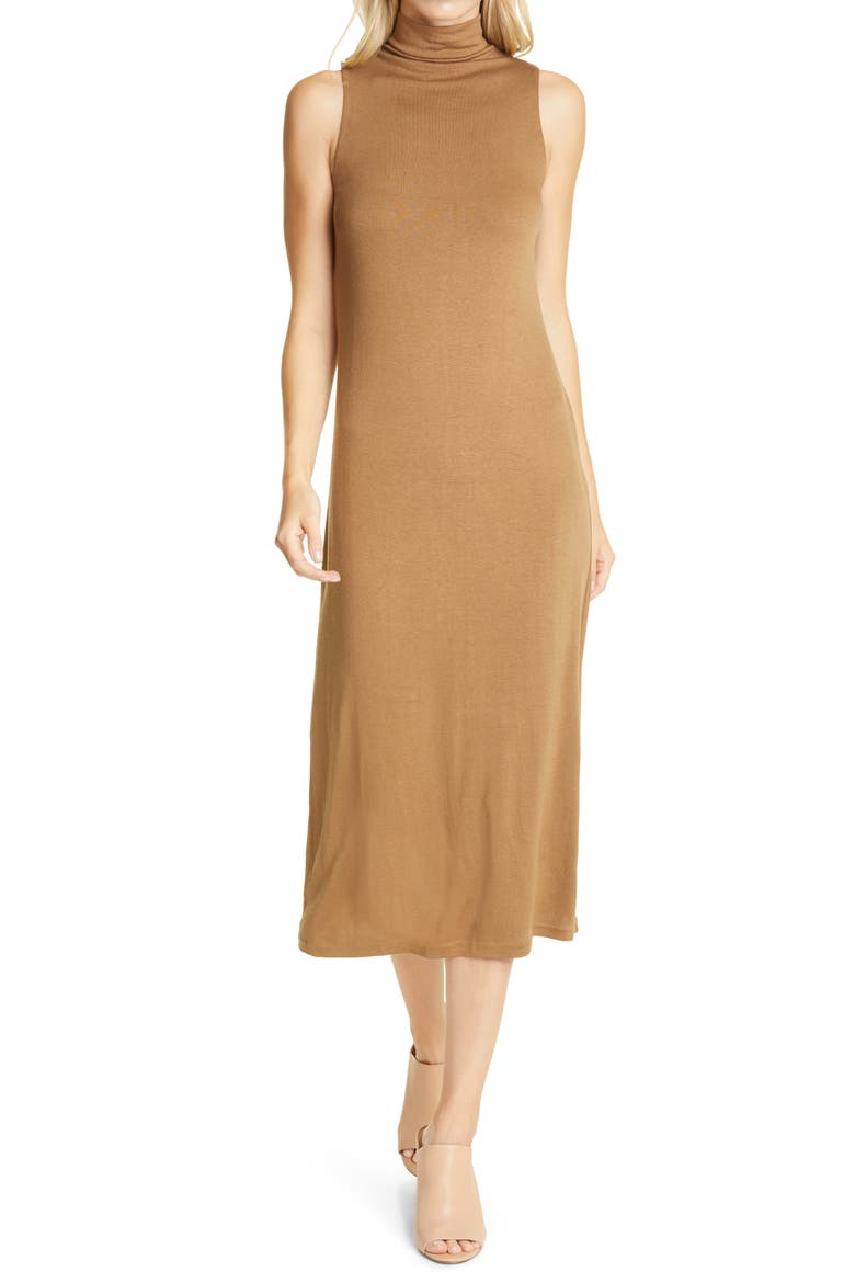 Mock Neck Sleeveless Midi Dress, Main, color, OAK