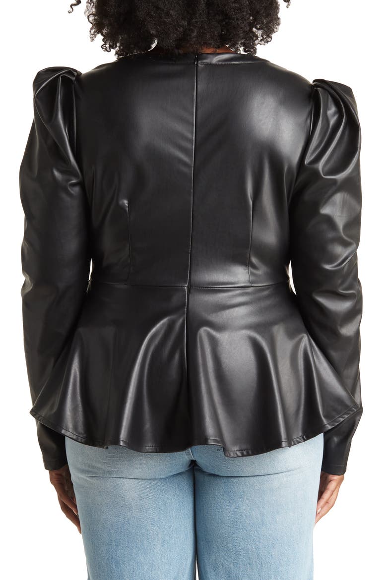 Gloria Faux Leather Puff Long Sleeve Top, Alternate, color, BLACK