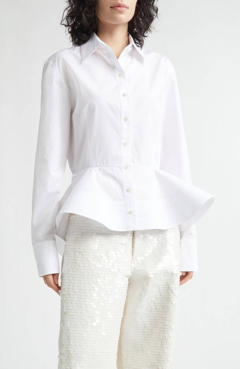 Stella McCartney Cotton Poplin Peplum Shirt, Main, color, Pure White