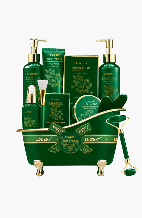 Luxury Holiday Basket Spa Kit, Eucalyptus Stress Relief Bath and Body Care