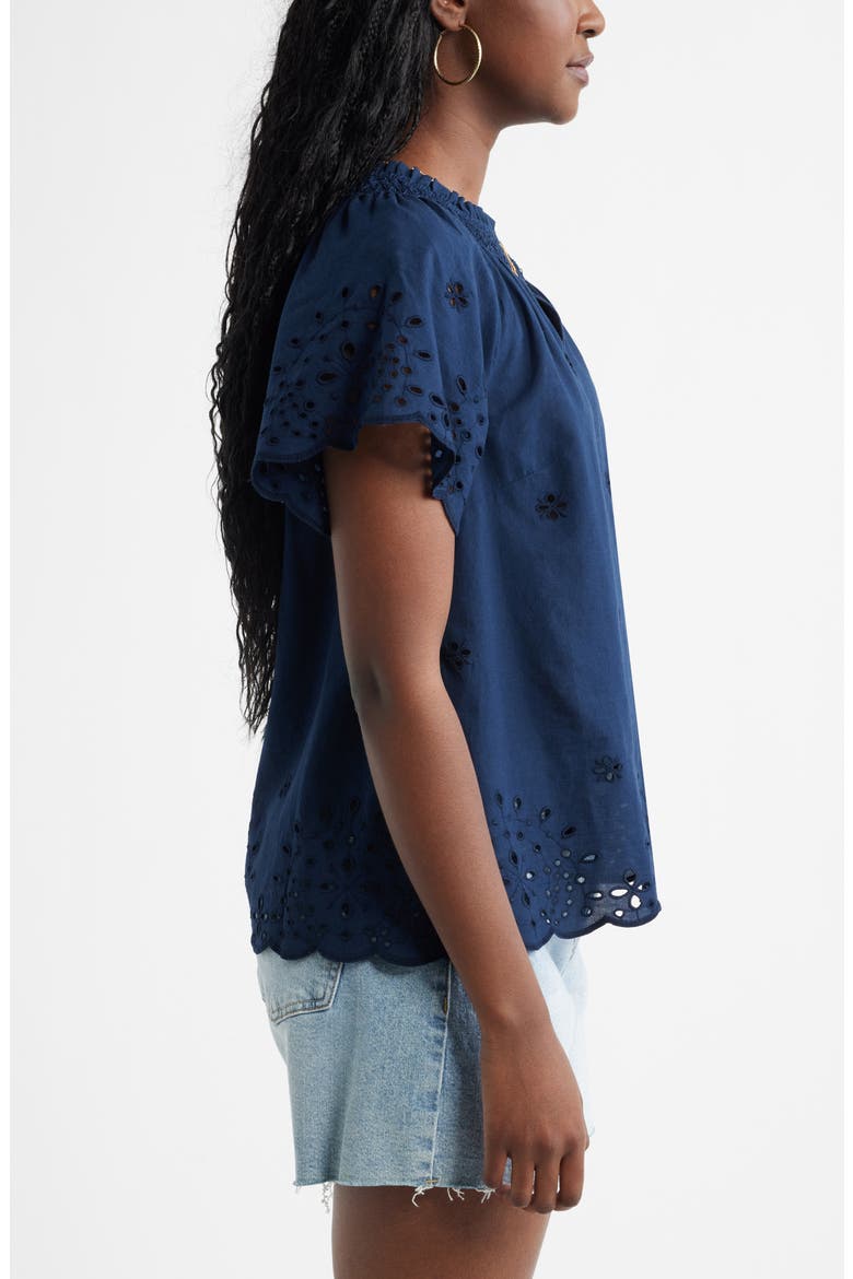 Eyelet Ruffle Trim Cotton Top, Alternate, color, NAVY STILL