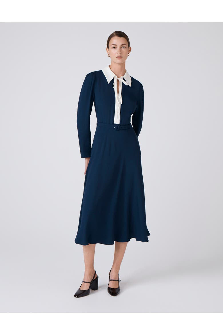 Lillian Crepe Collared Neck Midi Dress, Main, color, Navy