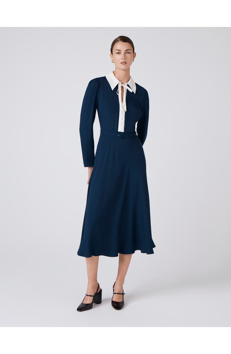 Ghost London Lillian Crepe Collared Neck Midi Dress, Main, color, Navy