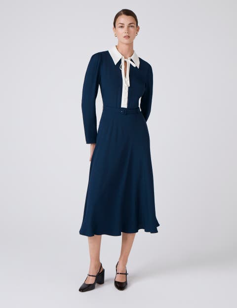 Lillian Crepe Collared Neck Midi Dress