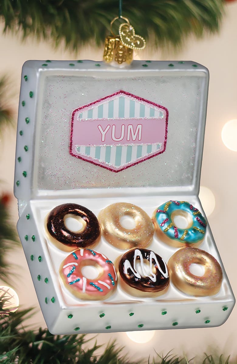 Old World Christmas Box of Donuts Glass Ornament, Alternate, color, White/Green/Pink