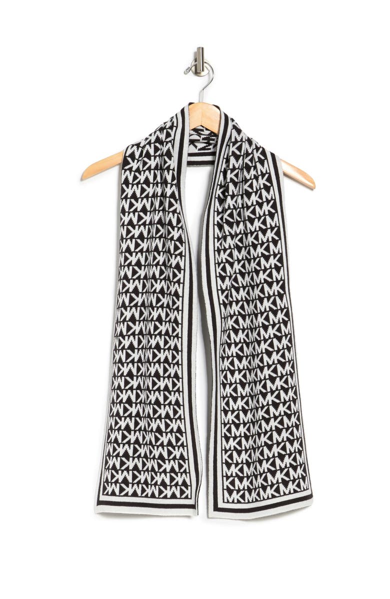 Michael Kors Bordered MK Logo Print Muffler Scarf, Alternate, color, 
