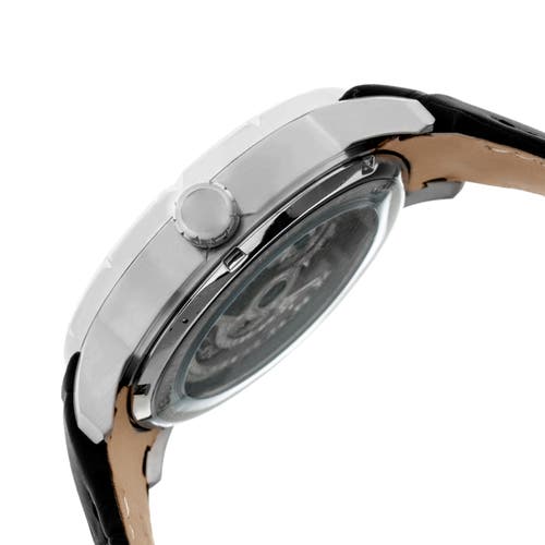 Heritor Automatic Ryder Skeleton Leather-band Watch In Black/silver