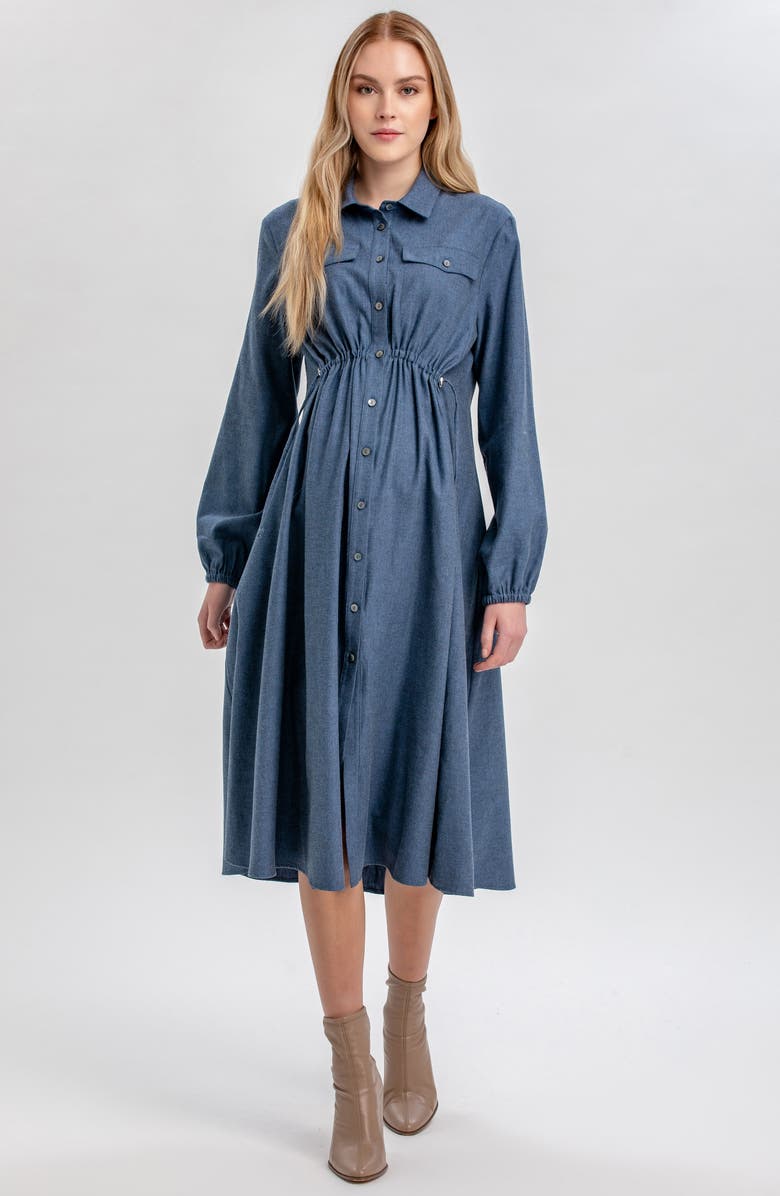 PIETRO BRUNELLI MATERNITY Erica Long Sleeve Denim Maternity Shirtdress, Alternate, color, Avion Blue