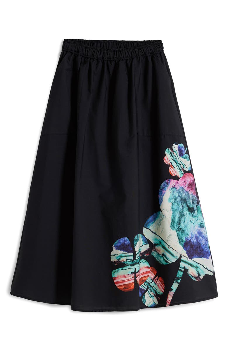 Desigual Floral Print A-Line Skirt, Alternate, color, Black