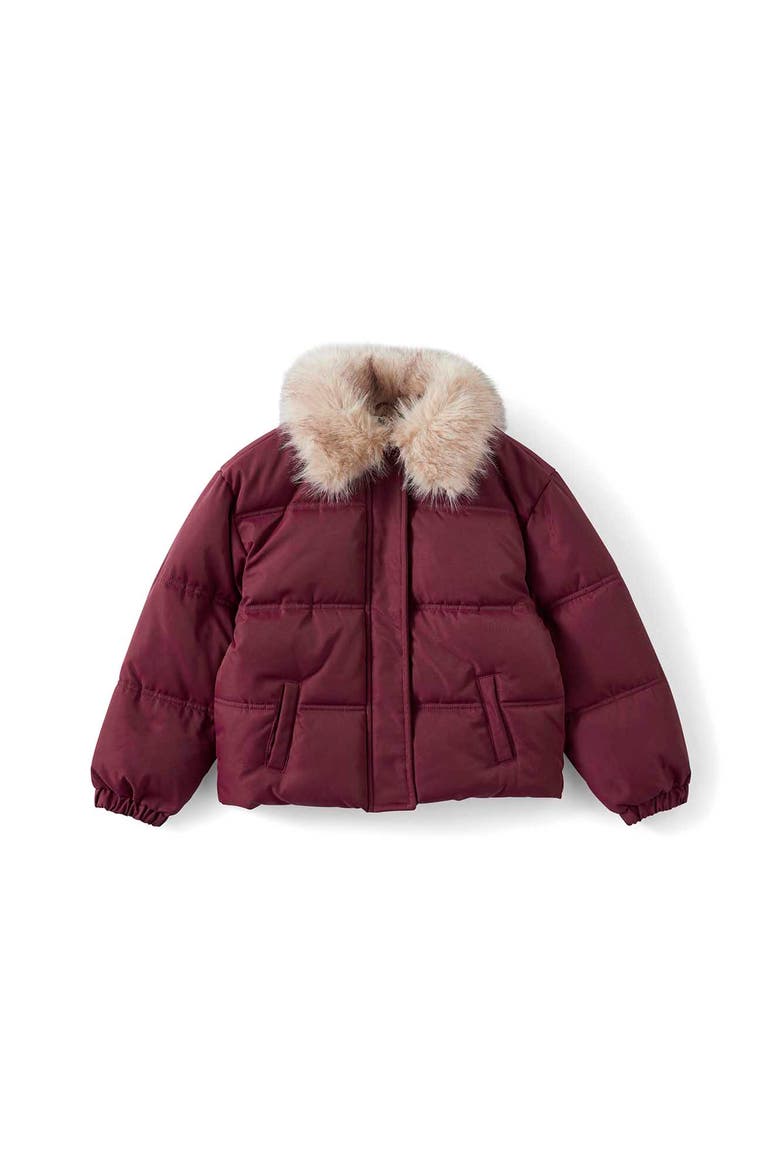 Kid's Fur Puffer Jacket, Main, color, Berry Jam