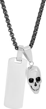 HMY JEWELRY Two-Tone Stainless Steel Skull & Dog Tag Pendant Necklace