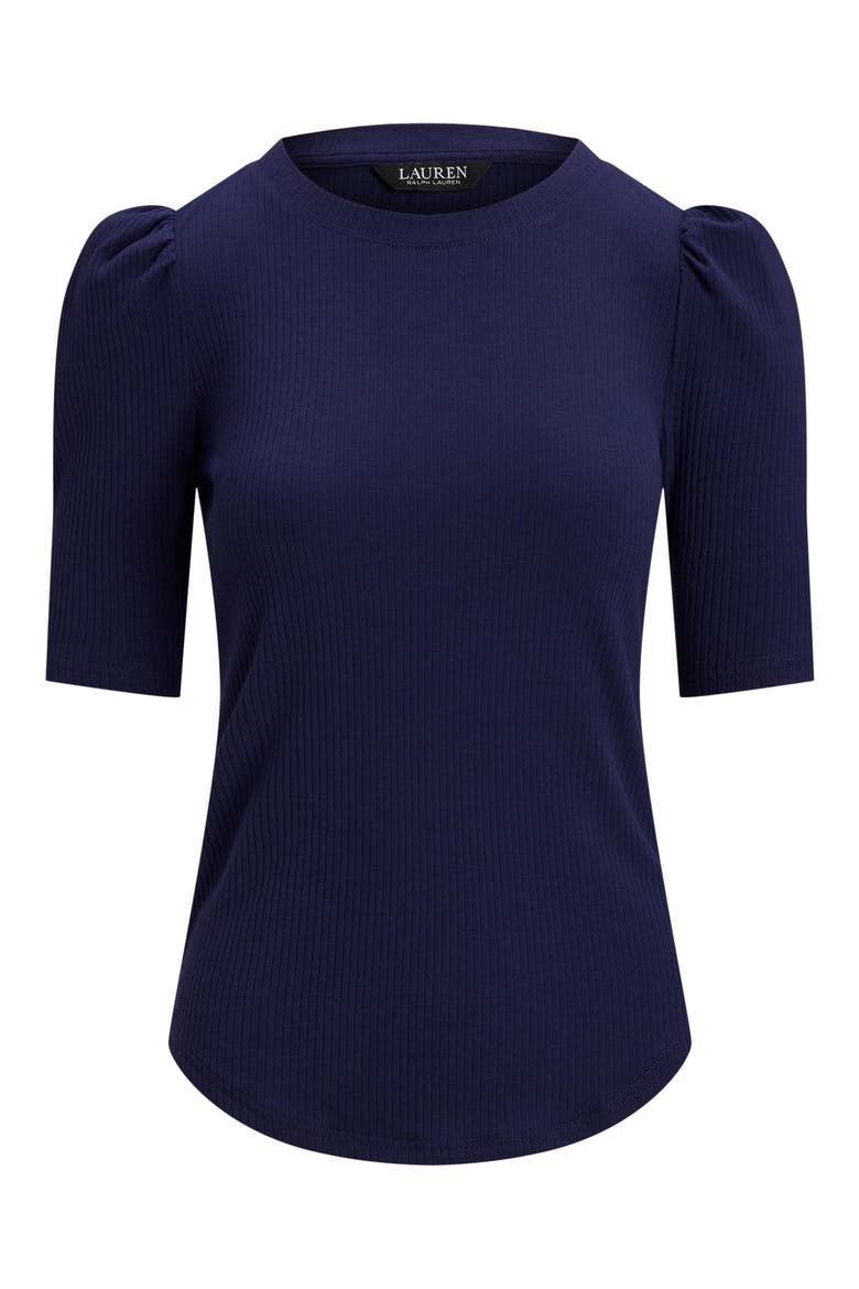 Puff Sleeve Rib Knit Top, Alternate, color, REFINED NAVY
