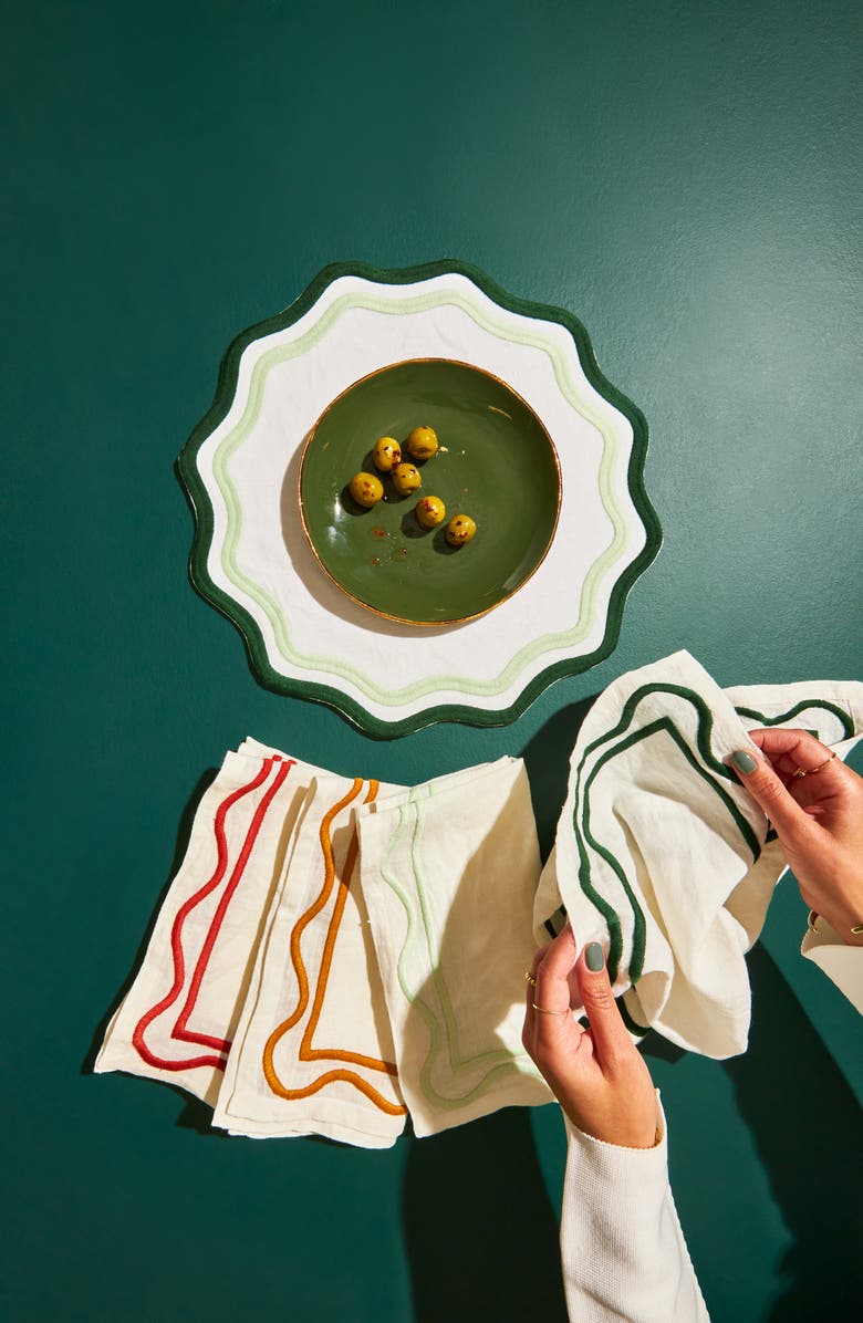 MISETTE Set of 4 Embroidered Linen Placemats, Alternate, color,