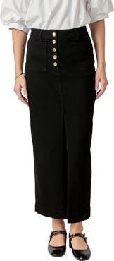 English Factory Exposed Button Fly Denim Midi Skirt