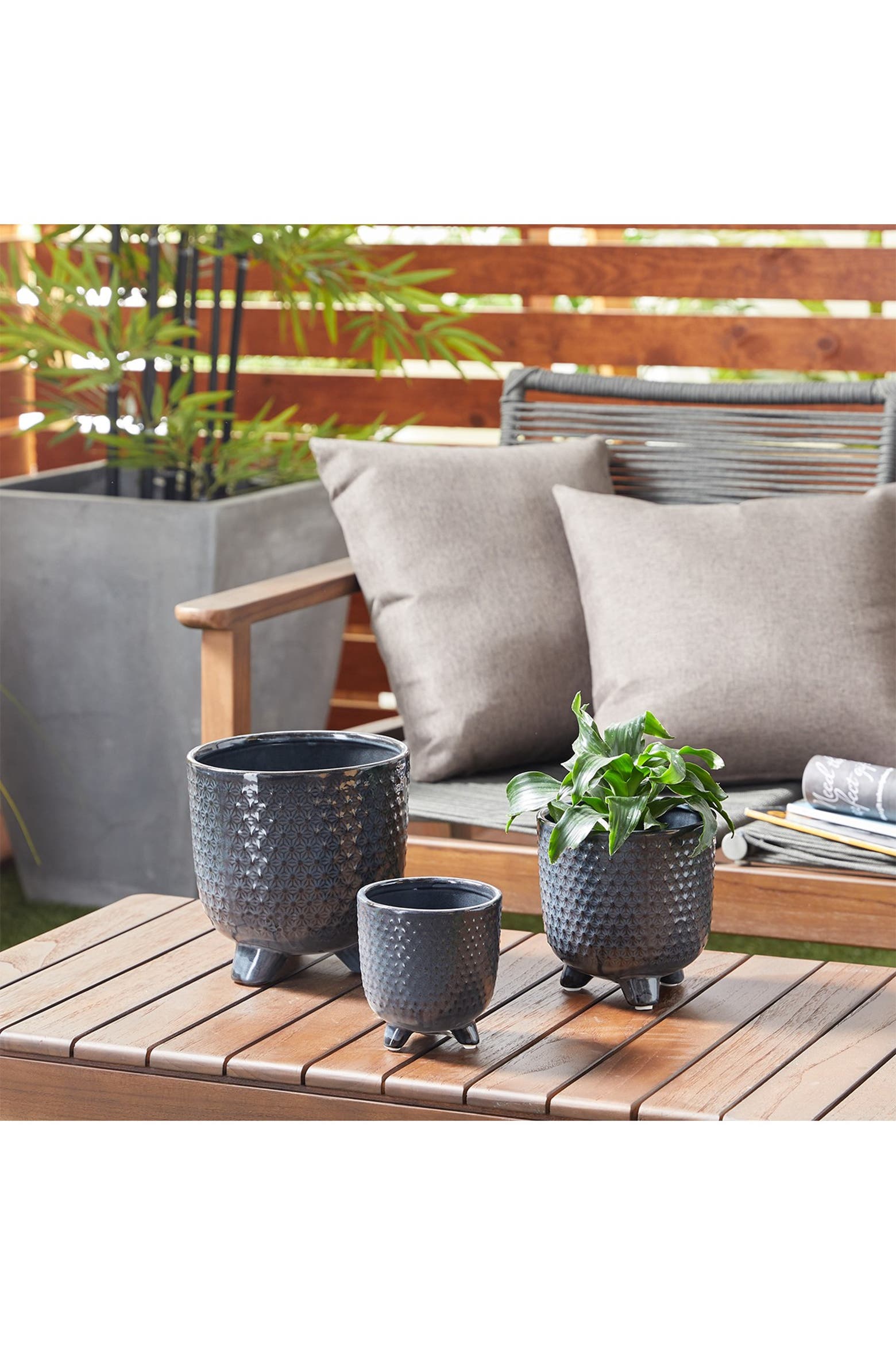 Tall Rug Display Rack SONOMA SAGE HOME Round Dark Ceramic Planter w/ Legs, 3-Piece Set ...
