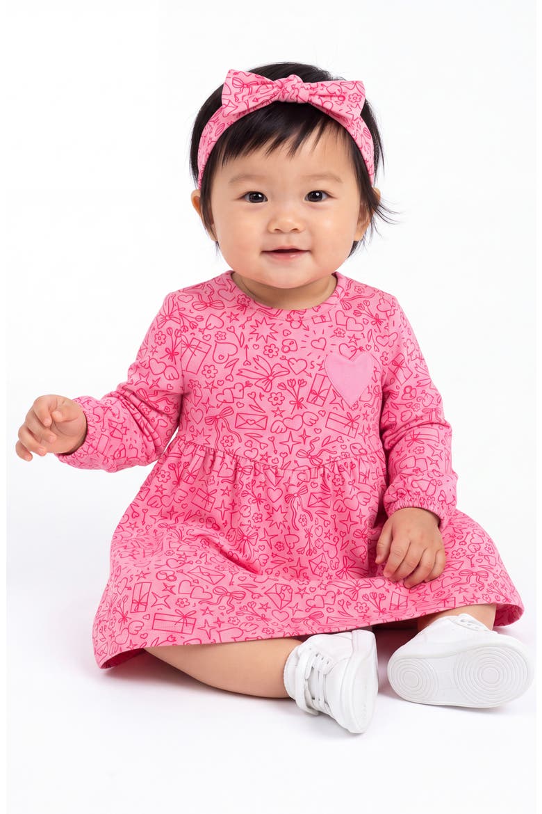 Kids' Long Sleeve Dress, Bloomers & Headband Set, Alternate, color, PINK VALENTINE