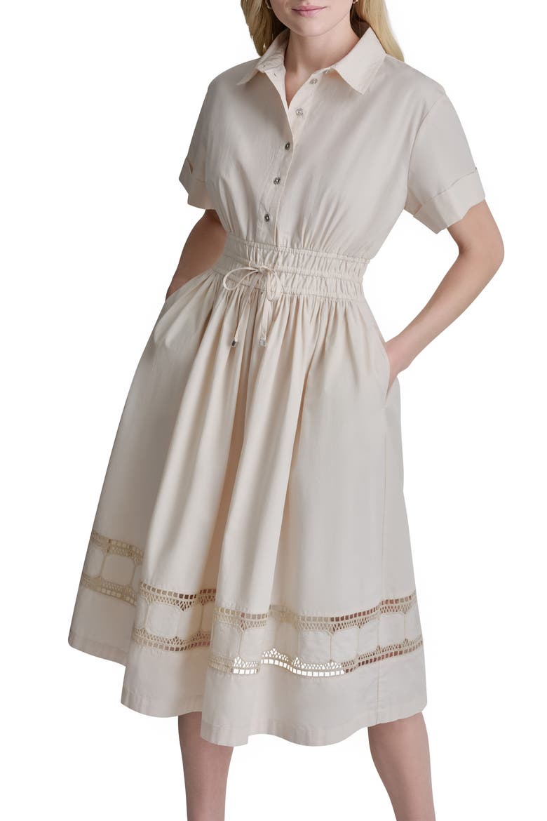 Ruched Lace Trim Shirtdress, Alternate, color, LIGHT CITY KHAKI