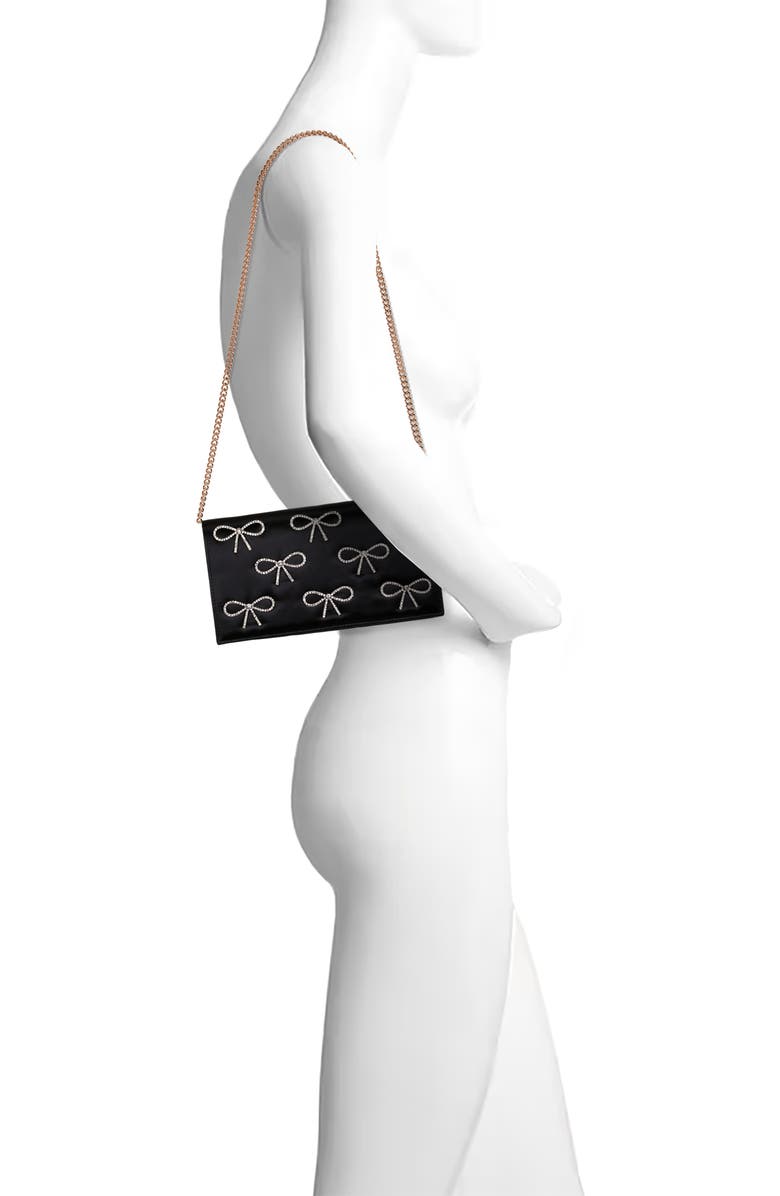 Jewel Badgley Mischka Julia Crystal Bow Flap Clutch, Alternate, color, Black