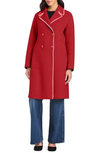 Kate Spade New York Embroidered Double Breasted Top Coat In Red