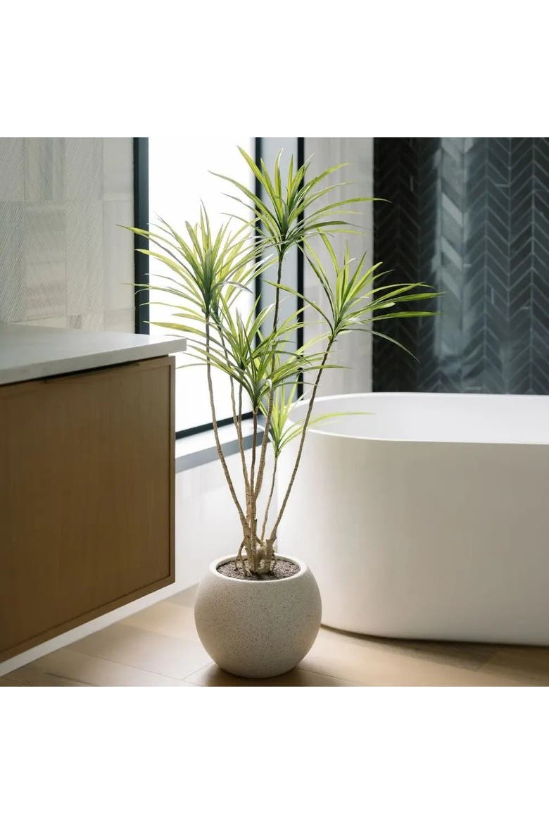 4' Artificial Dracaena Tree in Stone-Finish Pot, Alternate, color, Green