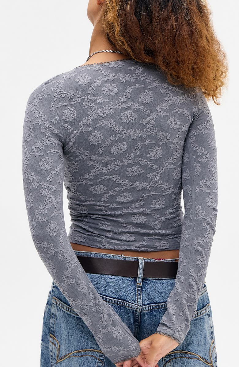 BDG Urban Outfitters Textured V-Neck Long Sleeve Crop Top, Alternate, color,