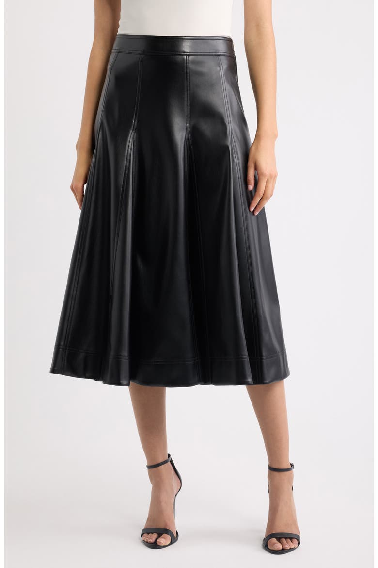 The Mireille Faux Leather Midi Skirt, Main, color, NOIR