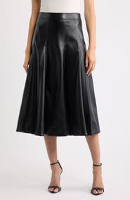 Elie Tahari The Mireille Faux Leather Midi Skirt