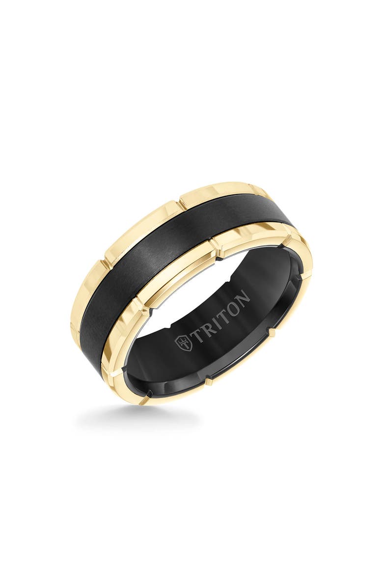 Triton 8MM Tungsten Carbide Ring with Flat Brushed Center and Link Edge, Main, color, 