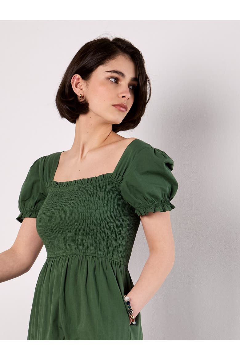 Smocked Cotton Poplin Midi Dress, Alternate, color, Green